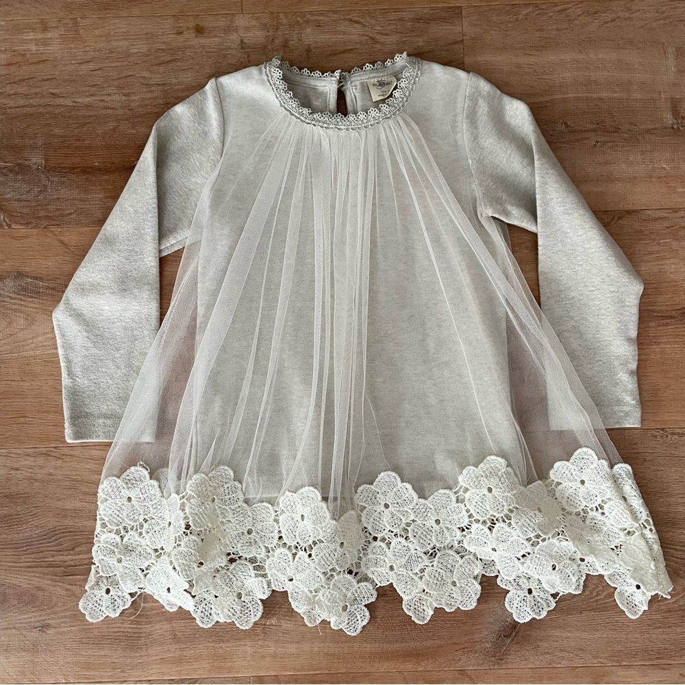 M.L. Kids Long Sleeve Tulle and Lace Overlay‎ Dress 6